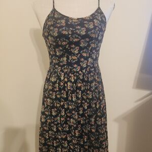 Xhilaration Navy Blue Floral Midi Dress With Spaghetti Straps
